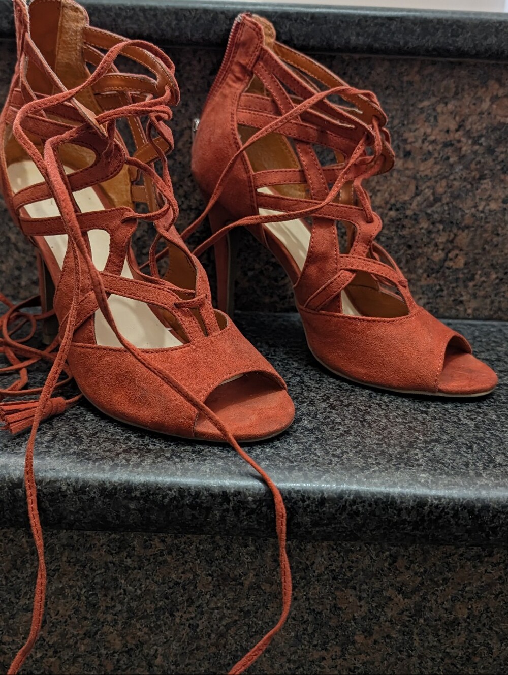 Women's Rust Lace-Up Suede High Heel Sandals